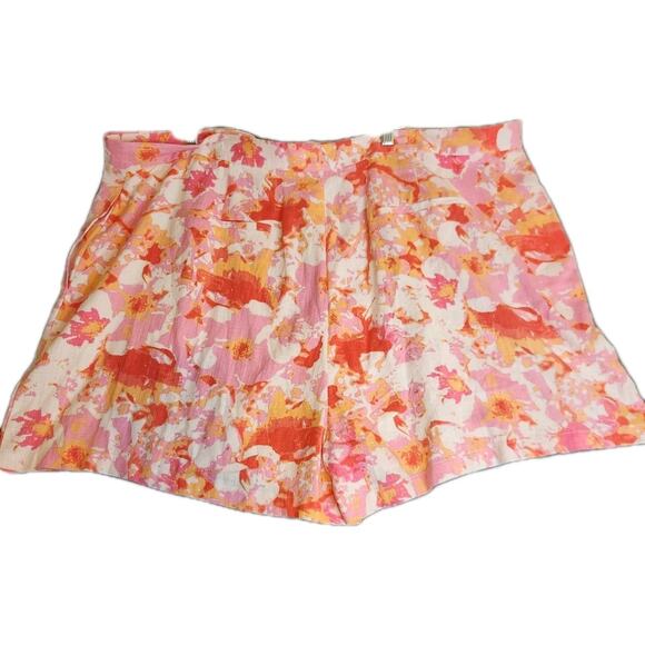ASOS DESIGN CURVE Floral Print Size 22 Linen Blend Shorts Pockets Pink White NWT - Picture 2 of 8